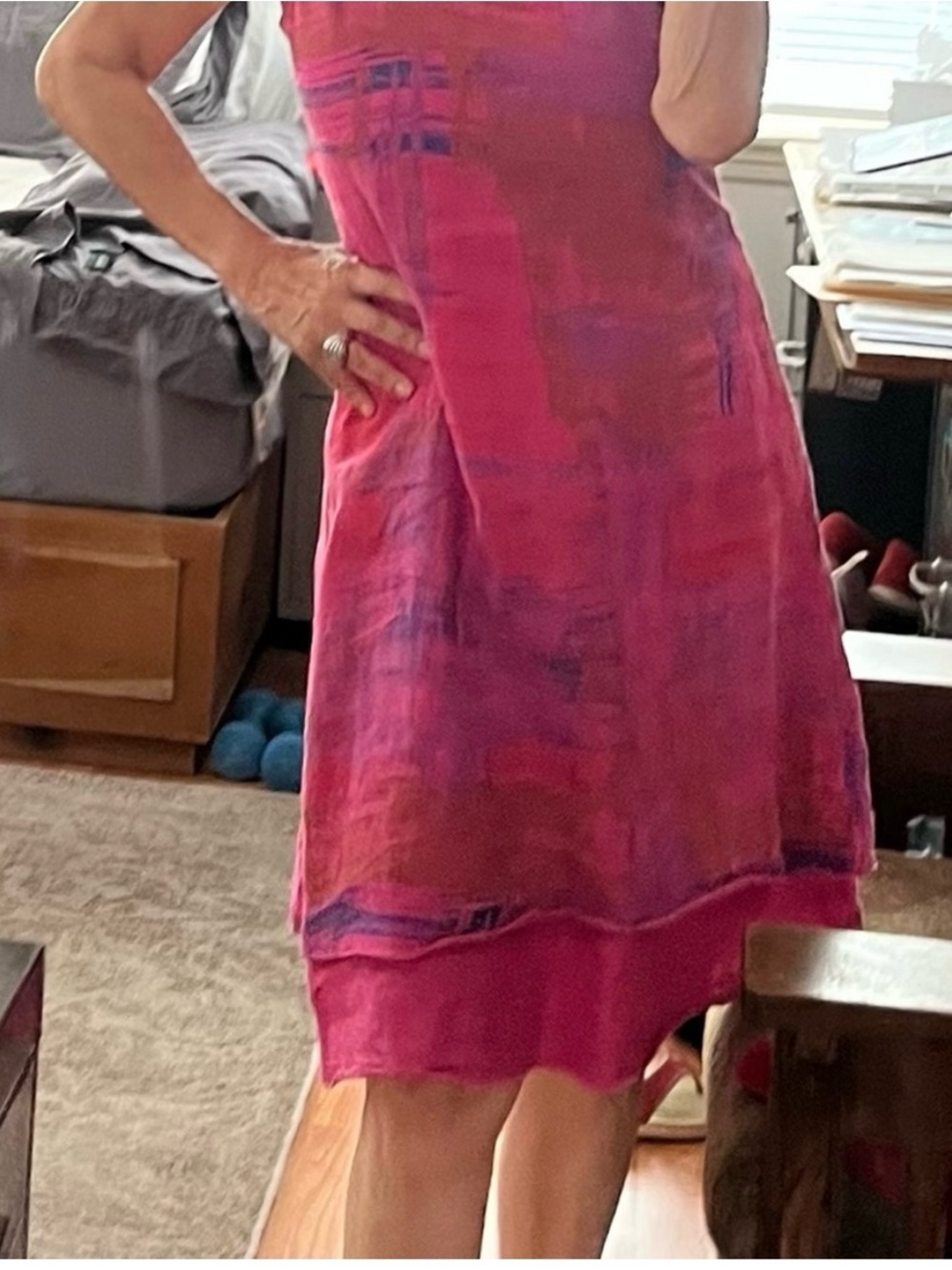 Women’s Sleeveless Pink Linen Adjustable Dress